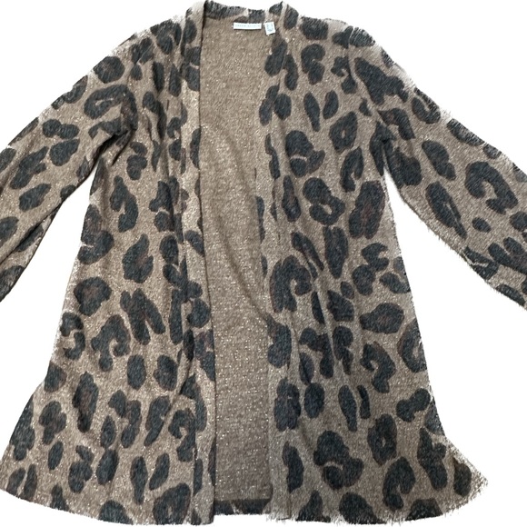Susan Graver leopard animal print open front cardigan. Size M - Picture 1 of 7